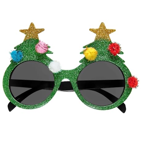 Widmann 14391 - Brille Glitter Weihnachtsbaum, grün, Mottoparty, Weihnachten von WIDMANN