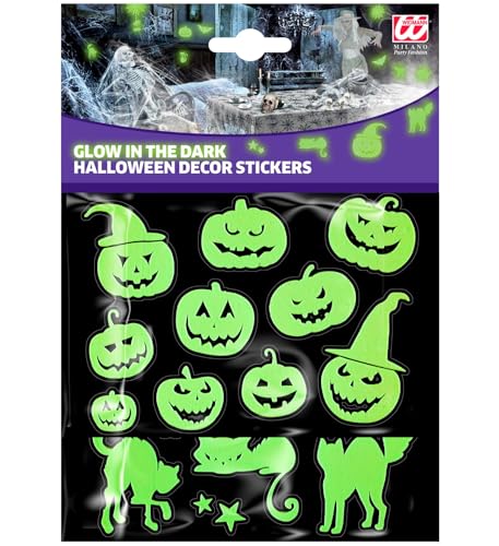 Widmann 86851 - Leuchtende Halloween Deko-Sticker, Glow in the Dark, 21 x 15 cm, Aufkleber, Dekoration, Halloweenparty, Mottoparty von WIDMANN