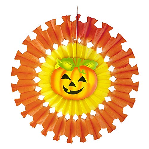 Widmann 95789 - Kürbis Papierfächer, Ø 48 cm, Orange, Dekoration, Halloween, Mottoparty von WIDMANN