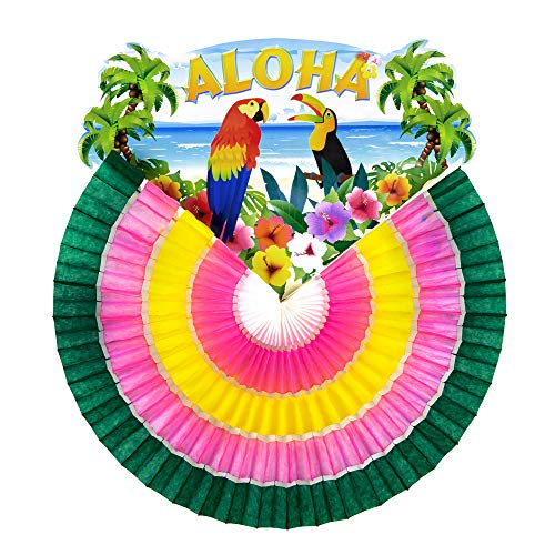 Widmann 95791 - Fächer Aloha, bunt, Ø 46 cm, Tropische Vögel, Dekoration, Hawaii, Mottoparty von WIDMANN