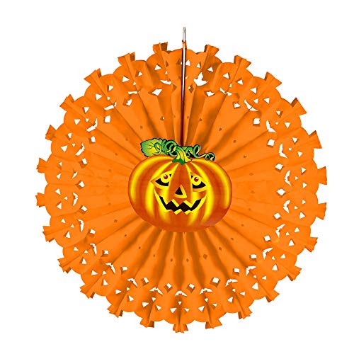 Widmann 95792 - Kürbis Papierfächer, Ø 46 cm, Orange, Dekoration, Halloween, Mottoparty von WIDMANN
