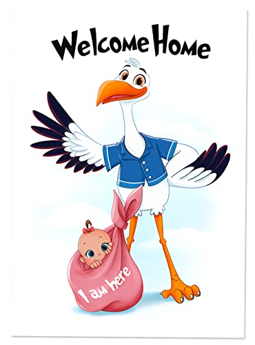 WIETRE XXL Storch Plakat Willkommen zu Hause Baby - Poster zur Geburt DIN A2 - Welcome Home Baby (Mädchen) von WIETRE