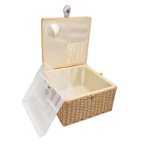 Nähkorb Groß, Leichte Tragbare Nähkassette mit Herausnehmbarem Fach, Holz Und Stoff - Große Kapazität, Robuste Aufbewahrungsbox, Ideal Für Nähzubehör Und Bastelbedarf Nähkorb Groß, Leichte Tragbare Nähkassette mit Herausnehmbarem Fach, Holz Und Stoff - Große Kapazität, Robuste Aufbewahrungsbox, Ideal Für Nähzubehör Und Bastelbedarf von WIHFHGZ