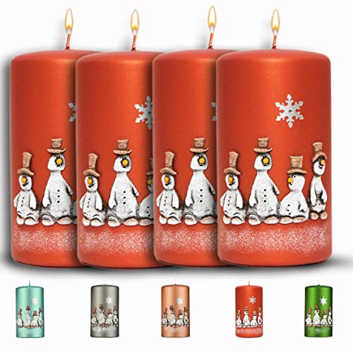 WIKAKERZEN Weihnachtskerze für Adventskranz – 4 Set 13x7cm - Schneemänner - Stumpenkerze aus hochwertigem Paraffinwachs mit Baumwolldocht - Adventskerze RAL zertifiziert (Sand) von WIKAKERZEN