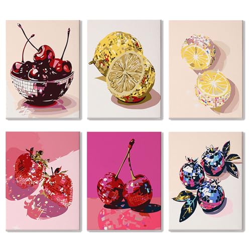 Malen Nach Zahlen Erwachsene,6 Stück Malen nach Zahlen Obst-Set,DIY handgemaltes Ölgemälde mit Pinseln und Acrylfarben Handgemalt Ölgemälde Leinwand für Home Décor, Ohne Rahmen (A, mit Rahmen) von WIKOGDFE