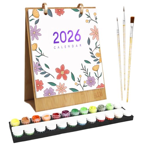 Malen Nach Zahlen Kalender 2026,DIY Tischkalender,Selbstgemachten Illustrationen,Kalender Malen nach Zahlen Kit für Erwachsene,mit Pinsels Und Acrylfarbe,für Home Deko,Geschenke (Blumen) von WIKOGDFE