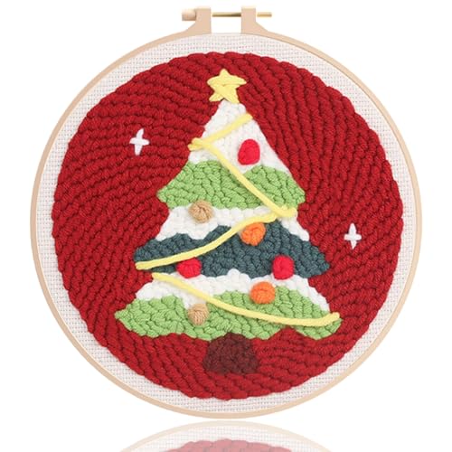 Punch Needle Kit,Punch Needle Stickerei Set für Anfänger,Sticksets mit Muster und Anleitung,Weihnachtstag DIY Handstickerei Set,Starter Stanznadelstoff,Stanznadel Stickrahmen (Christmas trees) von WIKOGDFE