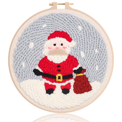 Punch Needle Kit,Punch Needle Stickerei Set für Anfänger,Sticksets mit Muster und Anleitung,Weihnachtstag DIY Handstickerei Set,Starter Stanznadelstoff,Stanznadel Stickrahmen (Father Christmas) von WIKOGDFE