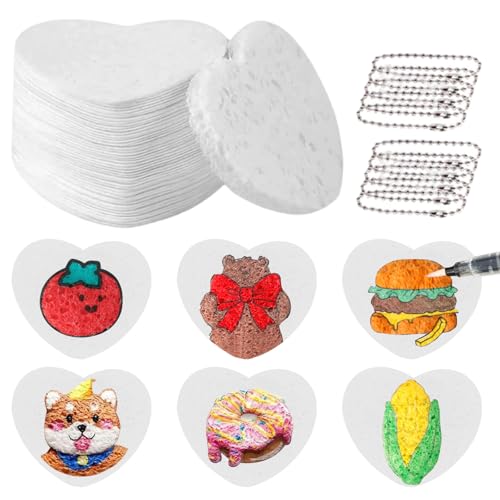 WIKOGDFE Magic Puffy Paint,30Pcs Herzförmige 3D Zeichnung Magic Leinwand Schwamm,Schaumstoff Textur Blank Malerei Papier,DIY Puffy Textur Papier mit Perlenkette,für handgefertigte Kunst Zubehör Kit von WIKOGDFE