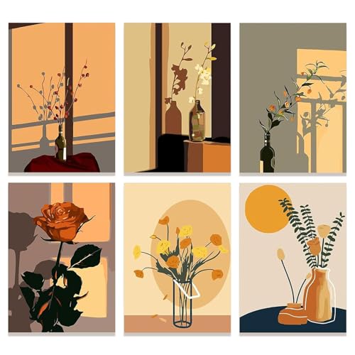 WIKOGDFE Malen Nach Zahlen,6 Stück Malen Nach Zahlen Blumen,Paint by Numbers,DIY handgemaltes Ölgemälde-Set,für Erwachsene und Anfänger,Home Deko Geburtstag Geschenk (mit Rahmen, D) von WIKOGDFE