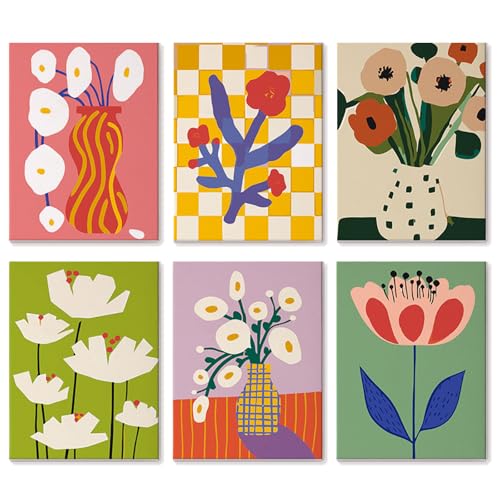 WIKOGDFE Malen Nach Zahlen,6 Stück Malen Nach Zahlen Blumen,Paint by Numbers Malen Nach Zahlen,DIY handgemaltes Ölgemälde-Set,für Erwachsene und Anfänger,Home Deko Geburtstag Geschenk (B, mit Rahmen) von WIKOGDFE