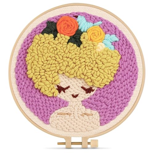 WIKOGDFE Punch Needle Set,Punch Needle Stickerei Set für Anfänger,Sticksets mit Muster und Anleitung,DIY Handstickerei Set, Starter Stanznadelstoff Muster,Stanznadel Stickrahmen (Lila) von WIKOGDFE