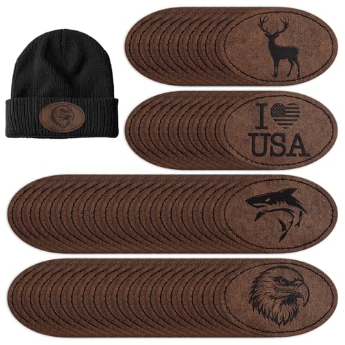 60 Stück Blanko Kunstleder-Hut-Aufnäher mit Klebstoff, zum Aufbügeln mit Heißpresse, Kunstleder-Patches für Hüte, individuelle Stoffreparatur, Nähen, Laserzubehör, oval, Dunkelbraun von WILDREEDS