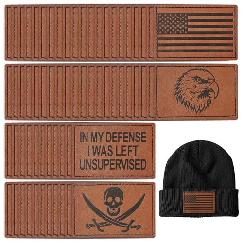 60 Stück Blanko Kunstleder-Hut-Patches mit Klebstoff, zum Aufbügeln auf Heißpresse, Kunstleder-Patches für Hüte, individuelle Stoffreparatur, Nähen, Laserzubehör, rechteckig, braun von WILDREEDS