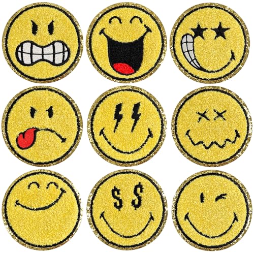 WILDREEDS 9 Stück Aufnäher zum Aufbügeln für Kleidung, Chenille, niedliches Emoticon-Gesicht, bestickt, offizielles Lizenzprodukt, SmileyWorld, für T-Shirts, Jacken, Hüte, Rucksäcke, Jeans (Stil 3) WILDREEDS 9 Stück Aufnäher zum Aufbügeln für Kleidung, Chenille, niedliches Emoticon-Gesicht, bestickt, offizielles Lizenzprodukt, SmileyWorld, für T-Shirts, Jacken, Hüte, Rucksäcke, Jeans (Stil 3) von WILDREEDS