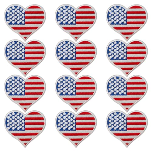 WILDREEDS Aufnäher zum Aufbügeln, Motiv: patriotische USA-Flagge, bestickt, für Kleidung, T-Shirts, Rucksäcke, Hüte, Jeans, Jacken, 12 Stück von WILDREEDS