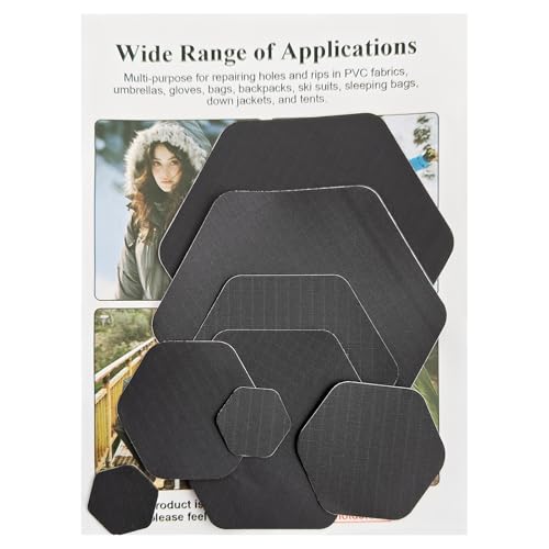 WILDREEDS Daunenjacken-Reparaturflicken, wasserdicht, selbstklebend, vorgeschnitten, reißfest, Ripstop-Nylon-Patches für Jacken, Pufferjacke, Zelte, Schwarz, 8 Stück WILDREEDS Daunenjacken-Reparaturflicken, wasserdicht, selbstklebend, vorgeschnitten, reißfest, Ripstop-Nylon-Patches für Jacken, Pufferjacke, Zelte, Schwarz, 8 Stück von WILDREEDS