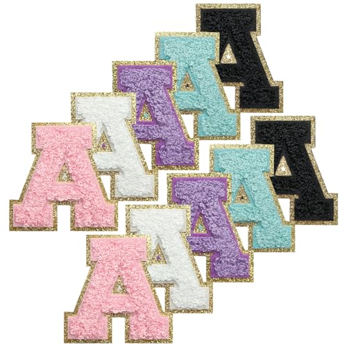 WILDREEDS Selbstklebende Chenille-Buchstaben-Patches mit goldenem Glitzer-Bordüre, zum Aufbügeln auf Buchstaben, Chenille, bestickter Aufnäher für Kleidung, Buchstabe A (weiß, schwarz, rosa, lila, WILDREEDS Selbstklebende Chenille-Buchstaben-Patches mit goldenem Glitzer-Bordüre, zum Aufbügeln auf Buchstaben, Chenille, bestickter Aufnäher für Kleidung, Buchstabe A (weiß, schwarz, rosa, lila, von WILDREEDS