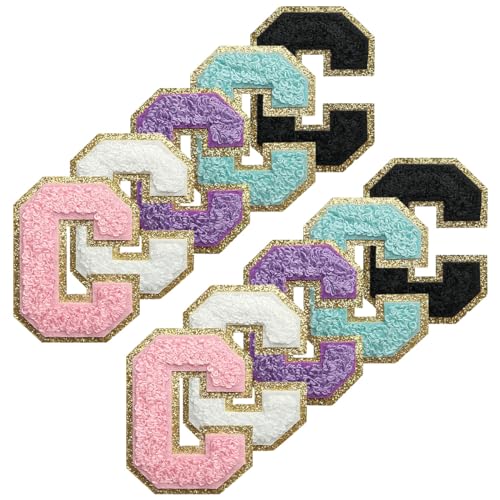 WILDREEDS Selbstklebende Chenille-Buchstaben-Patches mit goldenem Glitzer-Bordüre, zum Aufbügeln auf Buchstaben, Chenille, bestickter Aufnäher für Kleidung, Buchstabe C (weiß, schwarz, rosa, lila, WILDREEDS Selbstklebende Chenille-Buchstaben-Patches mit goldenem Glitzer-Bordüre, zum Aufbügeln auf Buchstaben, Chenille, bestickter Aufnäher für Kleidung, Buchstabe C (weiß, schwarz, rosa, lila, von WILDREEDS