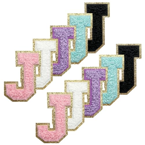 WILDREEDS Selbstklebende Chenille-Buchstaben-Patches mit goldenem Glitzer-Bordüre, zum Aufbügeln auf Buchstaben, Chenille, bestickter Aufnäher für Kleidung, Buchstabe J (weiß, schwarz, rosa, lila, WILDREEDS Selbstklebende Chenille-Buchstaben-Patches mit goldenem Glitzer-Bordüre, zum Aufbügeln auf Buchstaben, Chenille, bestickter Aufnäher für Kleidung, Buchstabe J (weiß, schwarz, rosa, lila, von WILDREEDS