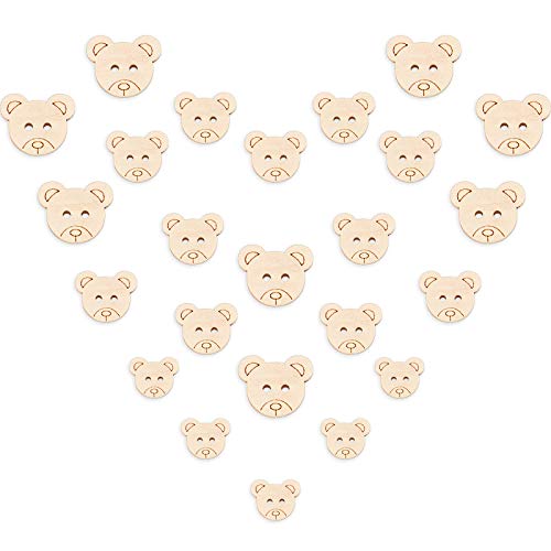 Bärenknöpfe für Strickjacken, Babyknöpfe aus Holz, 2 Löcher, 3 Größen, kleine Bärenknöpfe aus Holz zum Nähen, Stricken, 120 Stück von WILLBOND