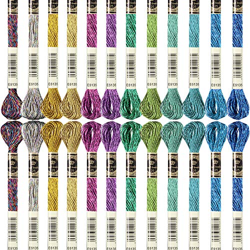 24 Stück Metallisches Stickgarn, Mehrfarbig, Glitzernd, Polyestergarn für Kreuzstich, Freundschaftsarmbänder, DIY und Handwerk von WILLBOND