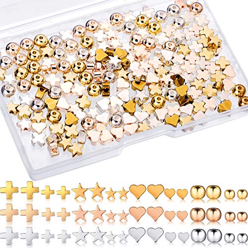 240 Stück Sortiert Herzform Sternform Runde Metall Perle Kreuzung Abstandhalter Perlen Handgefertigter Schmuck Handwerk Charme Lose Perle für Weihnachten Valentinstag, Gold, Silber, Roségold von WILLBOND