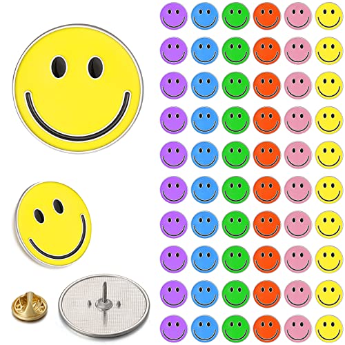 60 Stück Happy Face Anstecknadeln Bulk Cute Smile Pinback Buttons Lustige Lehrer Pins für Schüler Kinder Kleidung Rucksäcke Dekoration (blau, rosa, orange, gelb, grün, lila) von WILLBOND