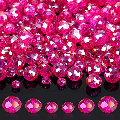 600 Stück Kristall Rondelle Facettierte Perlen Edelstein Glasperlen Lose Perlen für DIY Schmuckherstellung 8 mm, 6 mm, 4 mm (Rosenrot) von WILLBOND