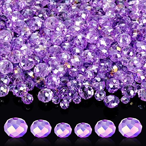 600 Stück Kristall Rondelle Facettierte Perlen Edelstein Glasperlen Lose Perlen für DIY Schmuckherstellung 8 mm, 6 mm, 4 mm (lila) von WILLBOND