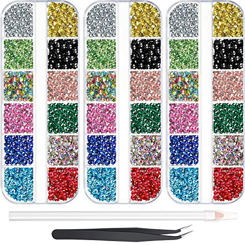 9000 Stück Hotfix-Strasssteine, 3 Größen, 12 Farben, flache Rückseite, rundes Glas, Edelstein, Kristall, zum Aufbügeln auf Strasssteinen, Glassteine mit Pinzette und 1 Picking Pen für DIY Maniküre 9000 Stück Hotfix-Strasssteine, 3 Größen, 12 Farben, flache Rückseite, rundes Glas, Edelstein, Kristall, zum Aufbügeln auf Strasssteinen, Glassteine mit Pinzette und 1 Picking Pen für DIY Maniküre von WILLBOND