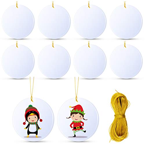 WILLBOND 10 Stück Weihnachten Sublimation Keramik Ornament Blanko Keramik Hängende Scheibe Ornament Porzellan Runde Dekoration Personalisierte Weihnachtsbaum Sublimation Anhänger, 3 Zoll von WILLBOND