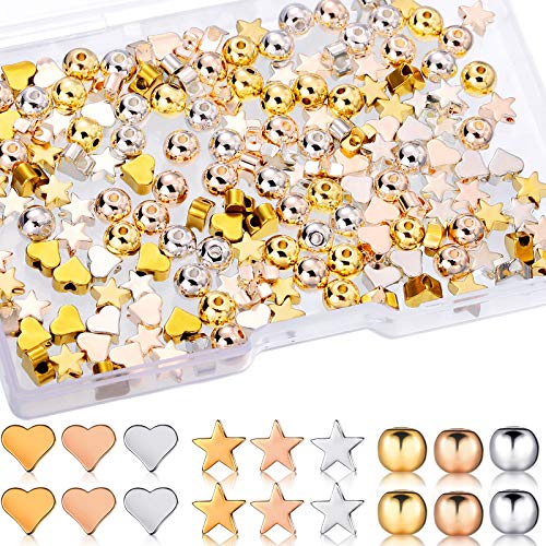 WILLBOND 180 Stück Gemischte Herz- und Sternform Perlen, Bunte Runde Abstandsperlen, Handgefertigte Lose Perlen Schmuck DIY Bastelzauber, Gold, Silber, Rosegold von WILLBOND