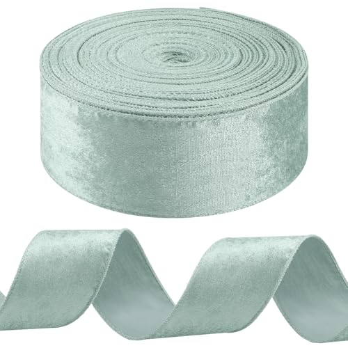 WILLBOND 45,7 m Weihnachts-Samtband mit Draht, dekoratives Band für Bastelarbeiten, Schleifen, Kranz, Geschenkverpackungen, Weihnachten, Urlaub, Hochzeit, drinnen und draußen, Salbeigrün WILLBOND 45,7 m Weihnachts-Samtband mit Draht, dekoratives Band für Bastelarbeiten, Schleifen, Kranz, Geschenkverpackungen, Weihnachten, Urlaub, Hochzeit, drinnen und draußen, Salbeigrün von WILLBOND