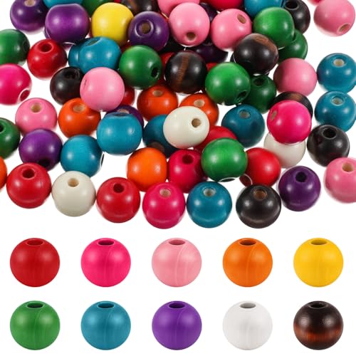 WILLBOND Makramee-Holzperlen, lose Perlen mit 10 mm großem Loch für Makramee-Herstellungs-Kits, Schmuckherstellung, Haare, Basteln, Handarbeit, Dekoration, bunt, stilvoll, 130 Stück von WILLBOND