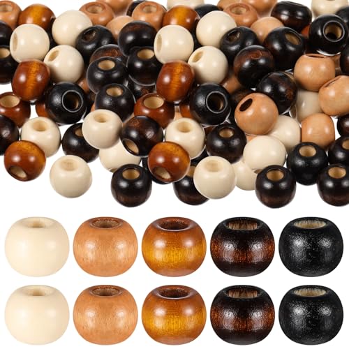 WILLBOND Makramee-Holzperlen, lose Perlen mit 10 mm großem Loch für Makramee-Herstellungs-Kits, Schmuckherstellung, Haare, DIY, Handarbeit, Dekoration, Schwarz, Braun, Beige, stilvoll, 130 Stück WILLBOND Makramee-Holzperlen, lose Perlen mit 10 mm großem Loch für Makramee-Herstellungs-Kits, Schmuckherstellung, Haare, DIY, Handarbeit, Dekoration, Schwarz, Braun, Beige, stilvoll, 130 Stück von WILLBOND