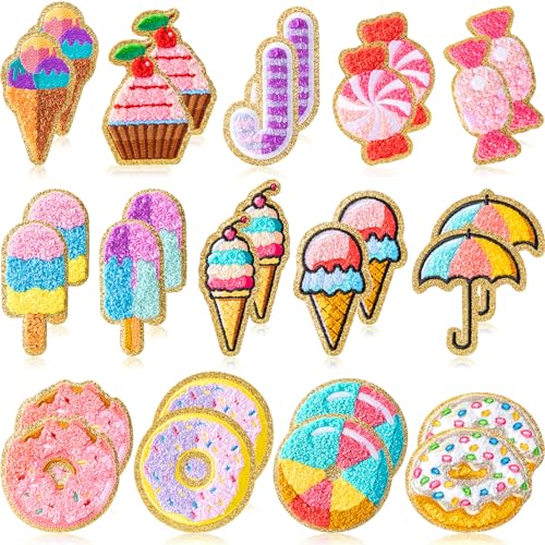 WILLBOND Selbstklebende Chenille-Patches für Cupcakes, Süßigkeiten, Creme, Chenille, für Damen, Kleidung, Jeans, Rucksäcke, Geburtstagsparty, Geschenke, 28 Stück (rosa Party-Stil) von WILLBOND