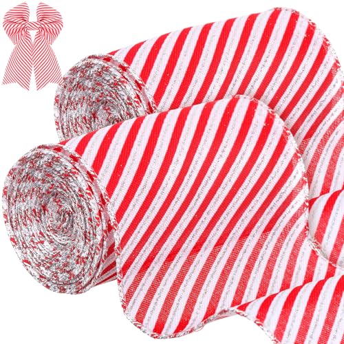 WILLBOND Weihnachtsband mit Pfefferminzstreifen, Rot und Weiß, Drahtrand, Zuckerstange, Pfefferminzband für Weihnachtsbaum, Kranz, Schleife, DIY, Handwerk, Heimdekoration, 10 cm x 6 m, 2 Rollen WILLBOND Weihnachtsband mit Pfefferminzstreifen, Rot und Weiß, Drahtrand, Zuckerstange, Pfefferminzband für Weihnachtsbaum, Kranz, Schleife, DIY, Handwerk, Heimdekoration, 10 cm x 6 m, 2 Rollen von WILLBOND