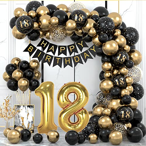 18 Geburtstag Deko, 18. Geburtstag Junge Mädchen, 18 Jahr Geburtstagdeko, Happy Birthday Girlande Ballon Schwarz Gold Deko, Deko 18. Geburtstag Konfetti Luftballons, Birthday Party Decorations von WINAROI