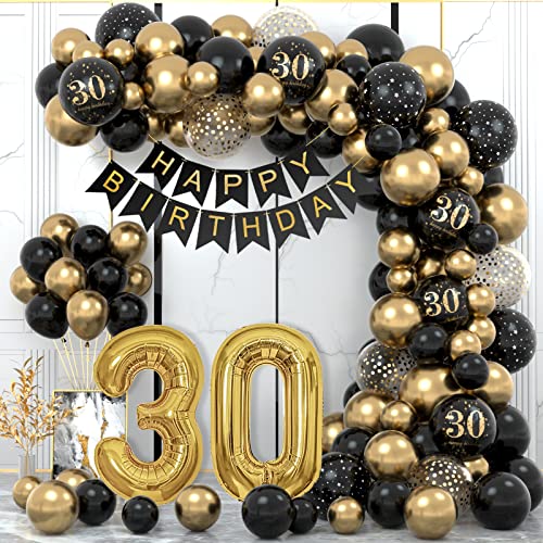 30. Geburtstag Deko Set für Mann und Frau - Happy Birthday Girlande, Ballons in Schwarz Gold, Konfetti - Party Decorations von WINAROI