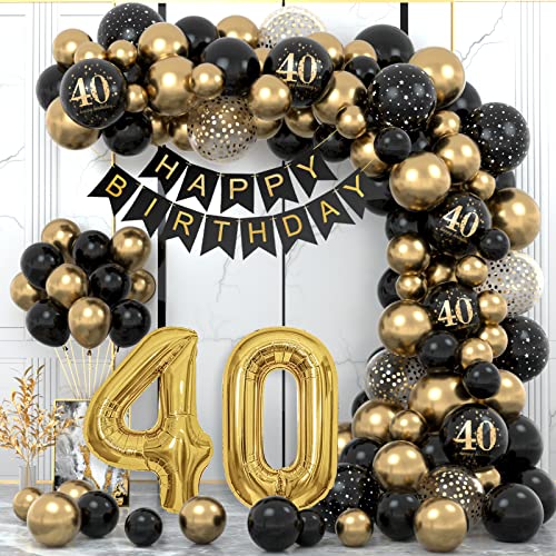 40 Geburtstag Deko, 40. Geburtstag Mann Frauen, 40 Jahr Geburtstagdeko, Happy Birthday Girlande Ballon Schwarz Gold Deko, Deko 40. Geburtstag Konfetti Luftballons, Birthday Party Decorations von WINAROI