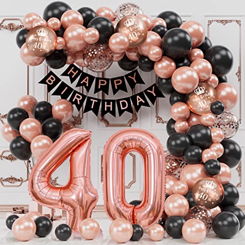 40 Geburtstag Deko, 40. Geburtstag Frauen, 40 Jahr Geburtstagdeko, Happy Birthday Girlande Ballon Schwarz RoseGold Deko, Deko 40. Geburtstag Konfetti Luftballons, Birthday Party Decorations von WINAROI