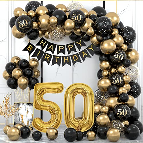 WINAROI XJL-GHJ50 Luftballons zum 50. Geburtstag, Partydekoration mit Banner zum 50. Geburtstag, Girlande, Schwarz / Gold, Dekoration für 50. Geburtstag WINAROI XJL-GHJ50 Luftballons zum 50. Geburtstag, Partydekoration mit Banner zum 50. Geburtstag, Girlande, Schwarz / Gold, Dekoration für 50. Geburtstag von WINAROI