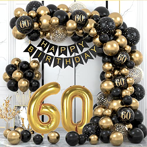 60 Geburtstag Deko, 60. Geburtstag Mann Frauen, 60 Jahr Geburtstagdeko, Happy Birthday Girlande Ballon Schwarz Gold Deko, Deko 60. Geburtstag Konfetti Luftballons, Birthday Party Decorations von WINAROI