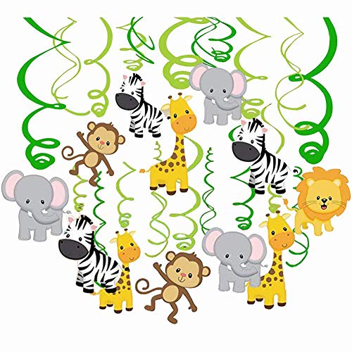 Comius 30 Pcs Dschungeltiere Themen- Deckenhänger Spiral Girlanden Deko-Wirbel für Kinderparty Junge und Mädchen Geburtstags Dekoration von WINAROI