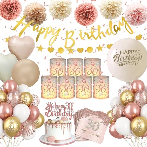 Deko 30 Geburtstag Mädchen,WINAROI 30. Geburtstag Deko Rose Gold mit Windlicht Tischdeko, Happy Birthday Banner, Servietten, Pompons Deko 30 Geburtstag Mädchen,WINAROI 30. Geburtstag Deko Rose Gold mit Windlicht Tischdeko, Happy Birthday Banner, Servietten, Pompons von WINAROI