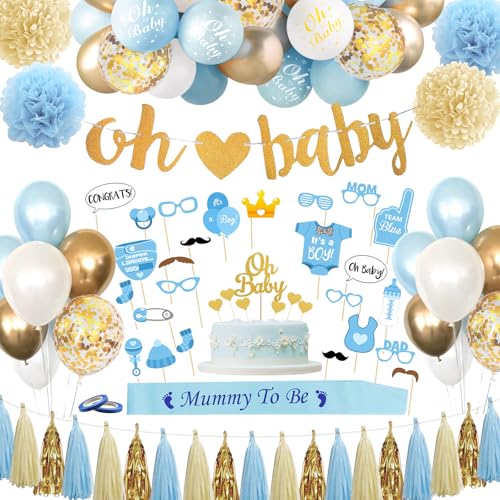WINAROI Baby Shower Deko Luftballons,Babyparty Deko Junge,Blau Weiß Babyshowerparty Deko,Baby Shower Banner für Jungen Boy Party Dekoration von WINAROI