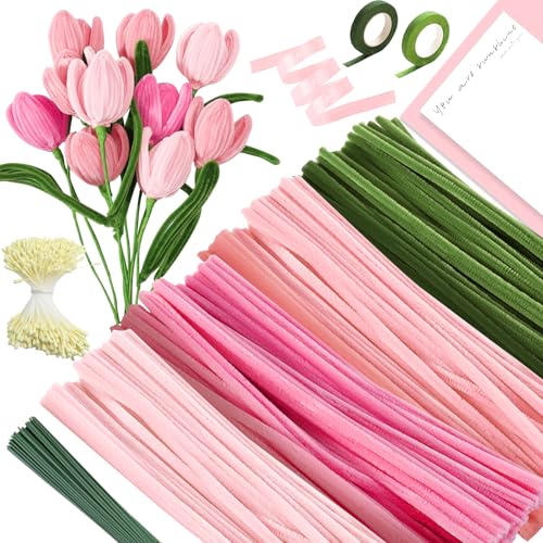 WINAROI Pfeifenreiniger Blumen Set,400 Stück Pfeifenputzer zum Basteln 4 Farben,Rosa zum Chenilledraht mit 20 Stück Grünem Bastelfaden, Geschenkband, Klebeband WINAROI Pfeifenreiniger Blumen Set,400 Stück Pfeifenputzer zum Basteln 4 Farben,Rosa zum Chenilledraht mit 20 Stück Grünem Bastelfaden, Geschenkband, Klebeband von WINAROI