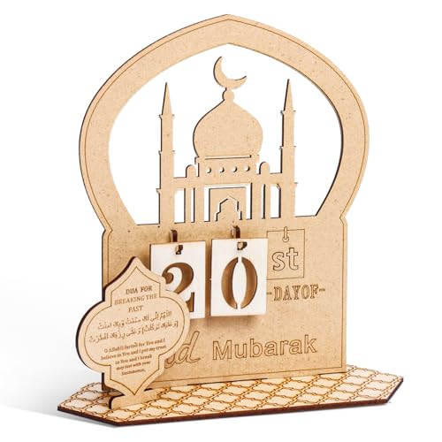 WINAROI Ramadan Kalender aus Holz, Eid Mubarak Kalender, DIY Ramadan Countdown Kalender Holz Ornament Gebet Ramadan Mubarak Deko Ramadan Dekorationen Party Dekor Handwerk Ornament von WINAROI