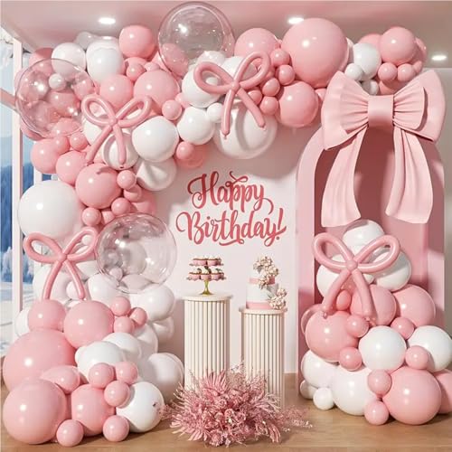 WINAROI Rose Weiß Luftballons Geburtstag Mädchen,Rosa Schleife Luftballons Girlande Dekorationen,Pink Luftballon Deko Kindergeburtstag für Babyparty,Geburtstag,Hochzeit,Kinderparty Prinzessin von WINAROI